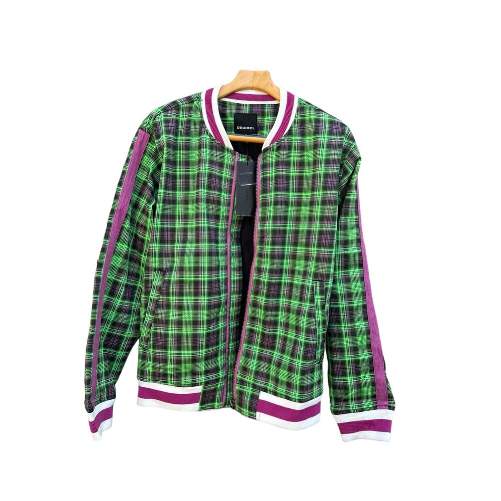 Vintage Decibel women’s skater urban plaid purple green cotton jacket XL NWT